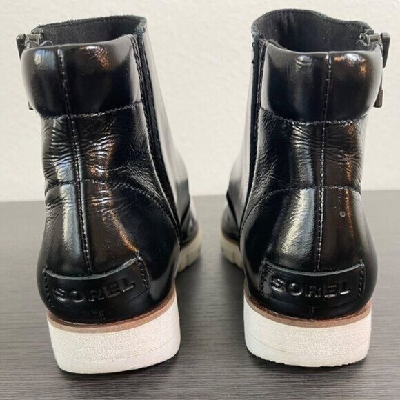 Sorel Harlow Women’s Ankle Boots 6 Black Patent Leather Side Zip Winter Shoes - Picture 5 of 9